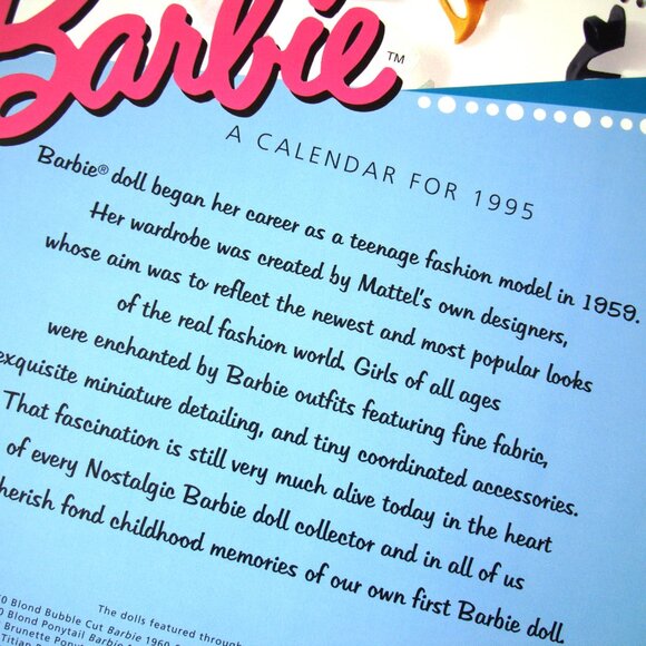 2/$10* Vintage 1995 Barbie Calendar 1960s Barbie Dolls Collectible - Picture 10 of 14